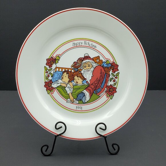 Corelle 1991 Happy Holidays Collector Plate Santa Sleeping Children Dinner Plate - Picture 1 of 4
